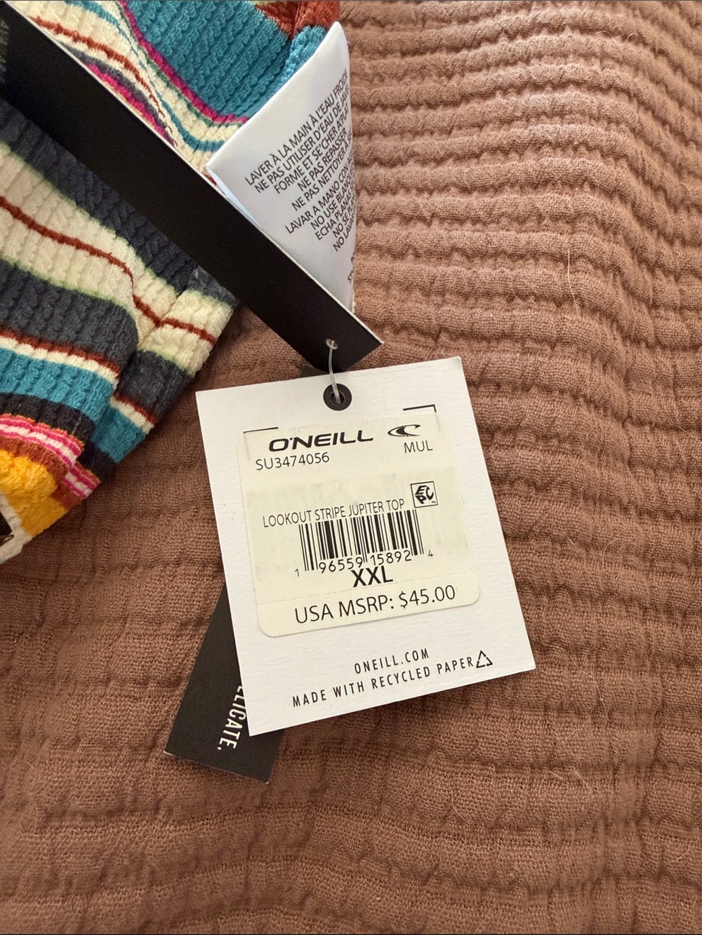 O'Neill Multicolor Striped Ribbed Crop Top - Picture 2 of 3